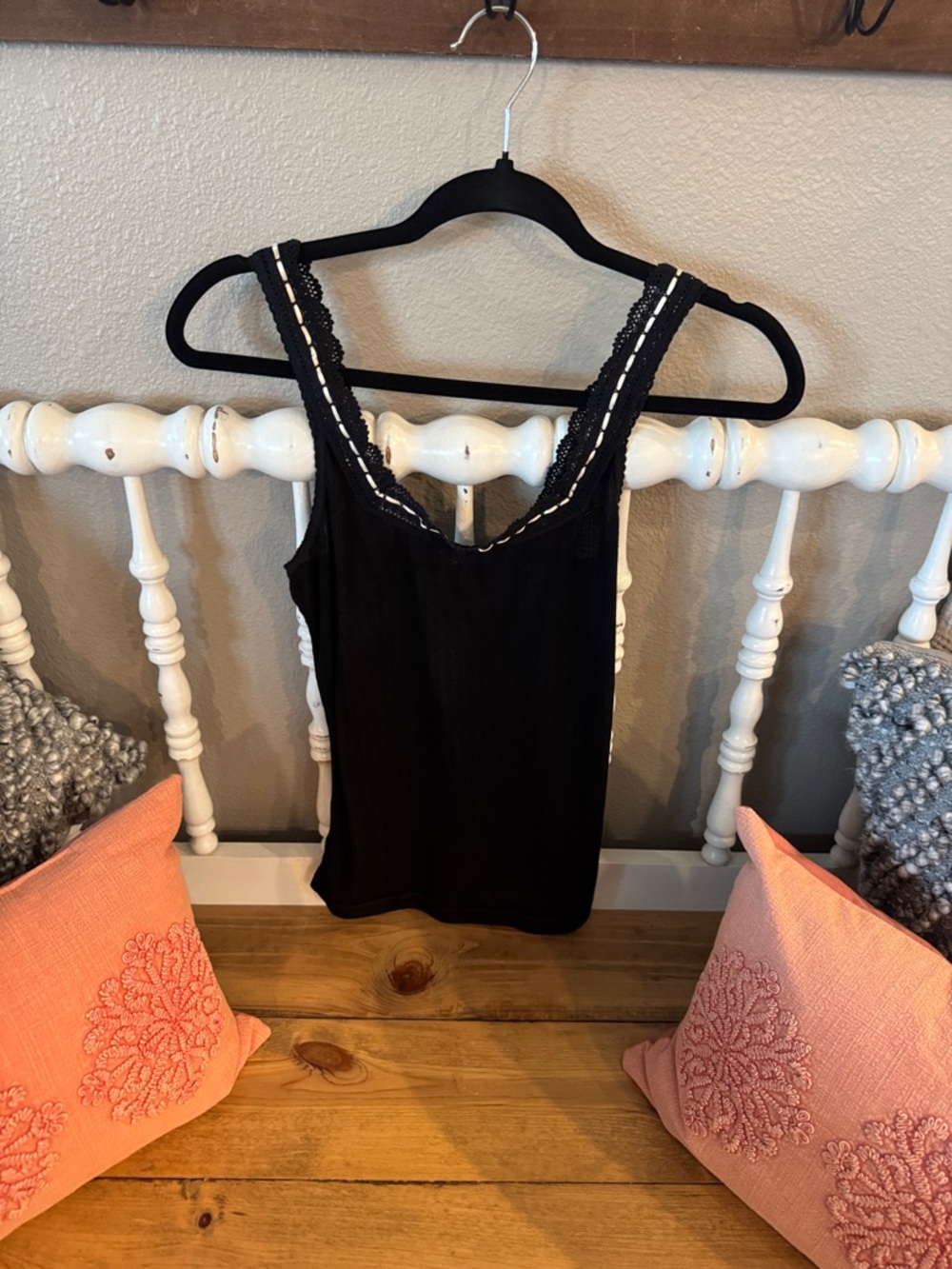 Free People NWT Black Lace-Trim Ribbed Camisole